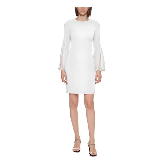 CALVIN KLEIN Dresses & Skirts - NWT CALVIN KLEIN Womens White Insets Lined Bell Sleeve Sheath Dress Petites 4P